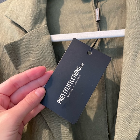 NWT PrettyLittleThing Khaki Plunge Ruched Front Blazer Dress - Picture 8 of 13